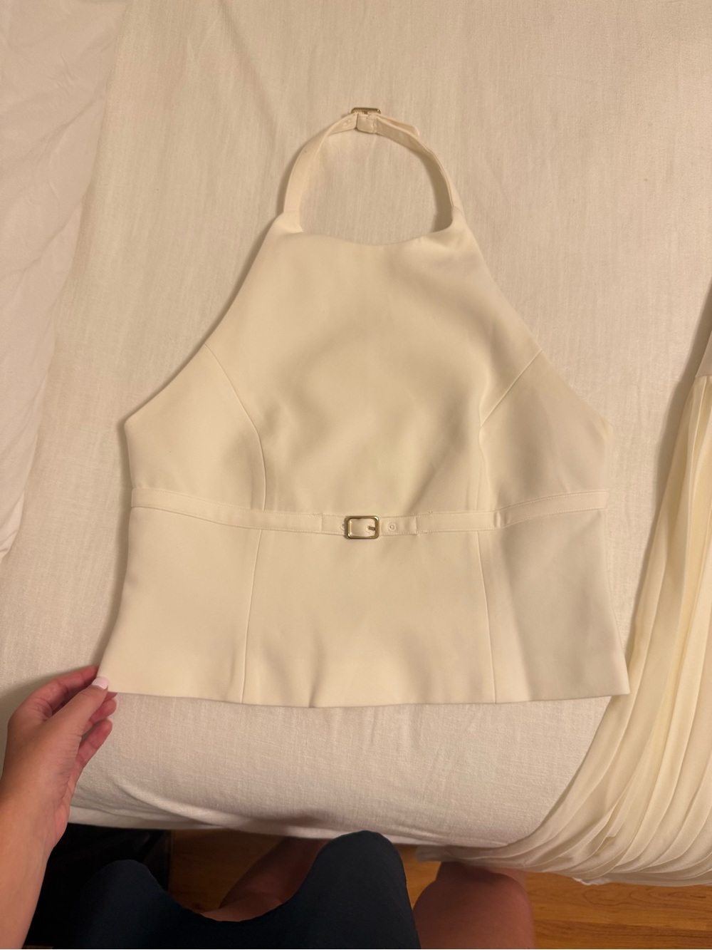 Meshki Ivory Halter Neck Belted Camisole